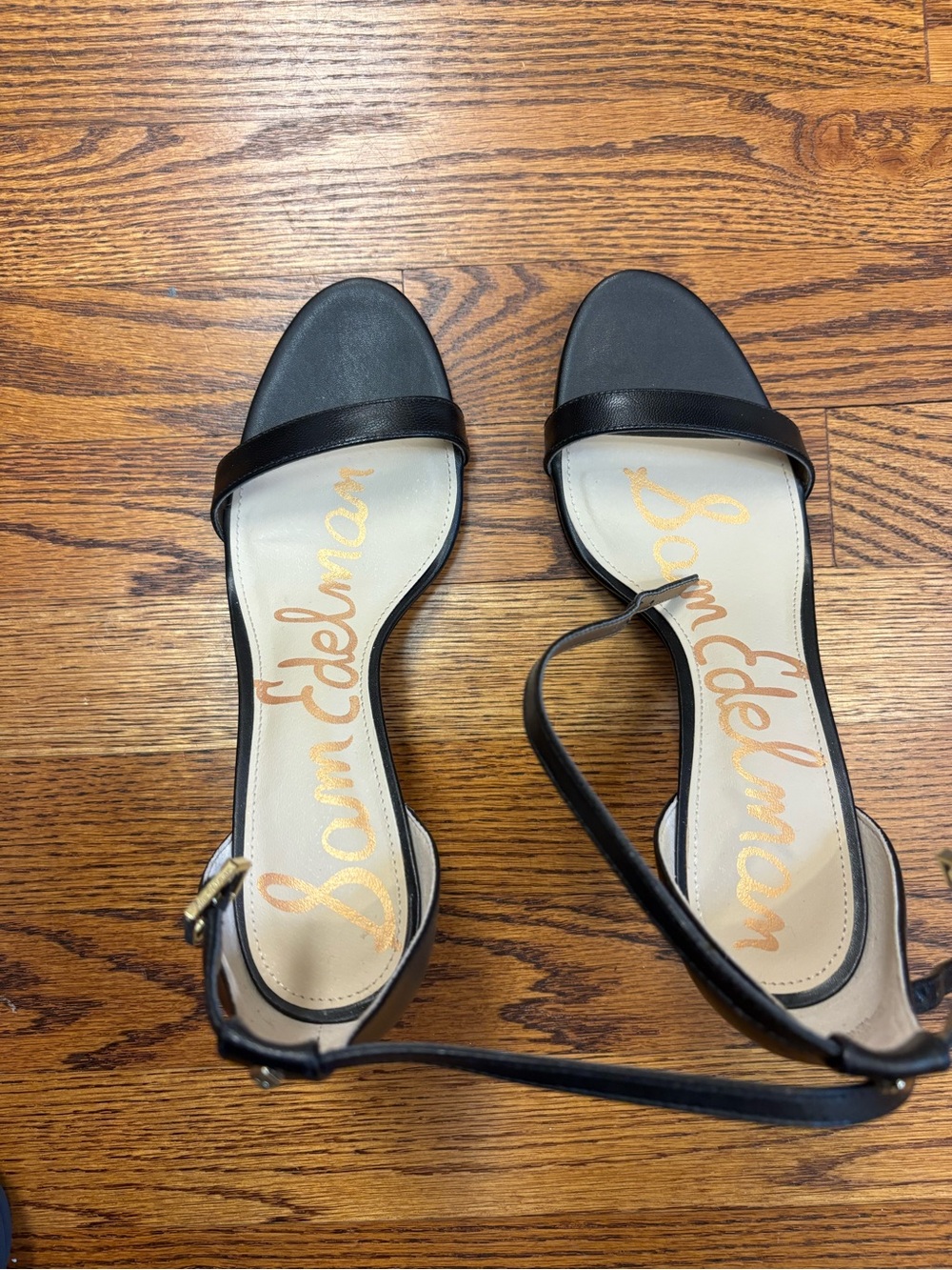 Sam Edelman Black Leather Ankle-Strap Sandals with Cream Insole
